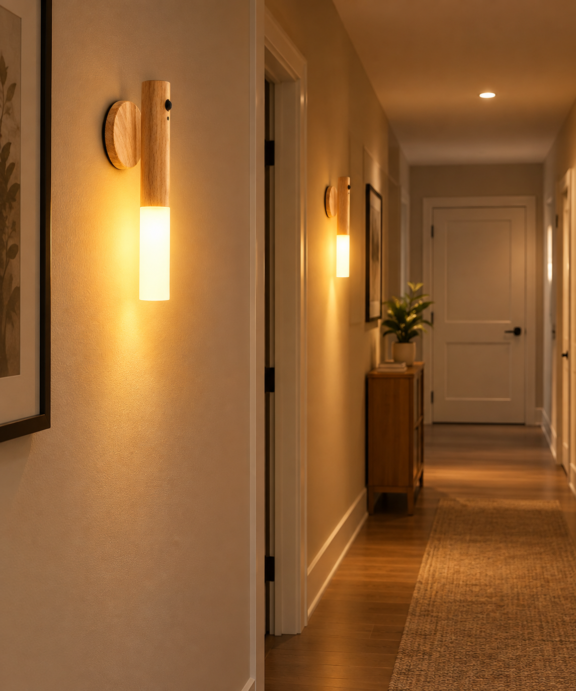 Walnut magnetic LED night light for cabinets and indoor spaces