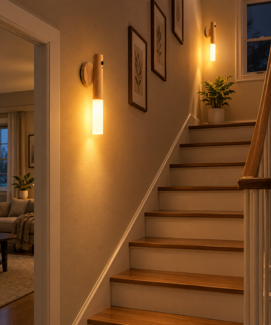Portable wooden LED night light for home interiors